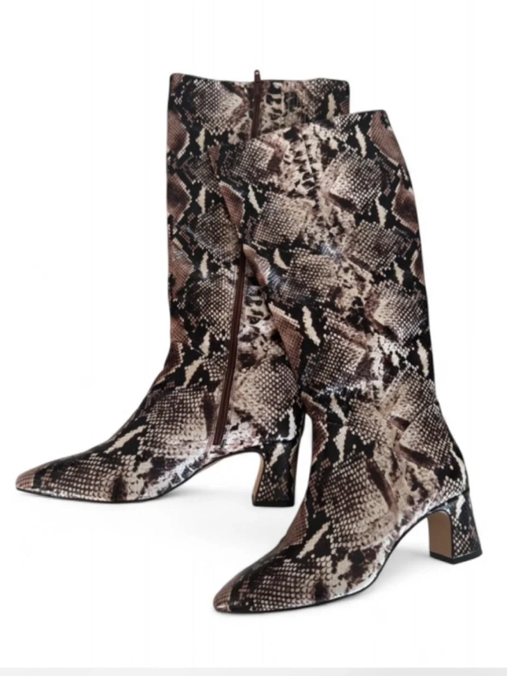 Alex Marie Pamilla Snake Print Tall Shaft Boots, Leather, side zip, block heel